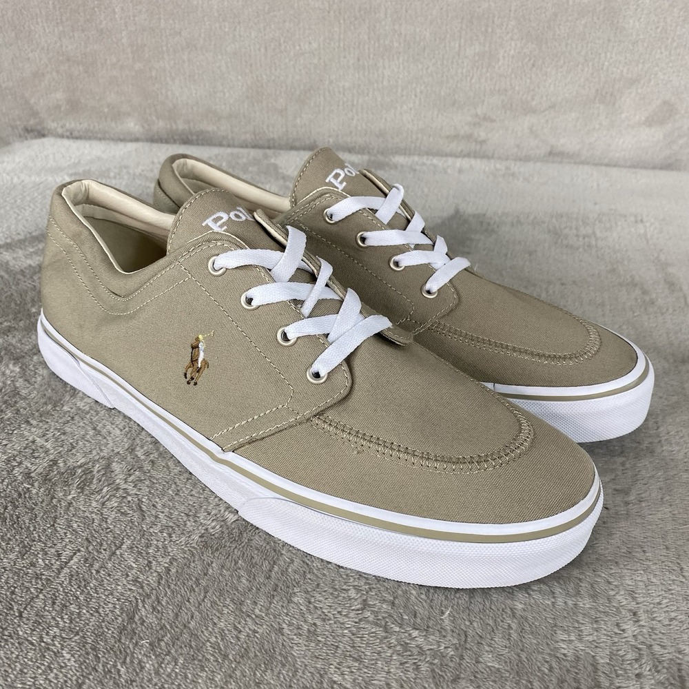 Polo by Ralph Lauren Faxon X Shoes Mens Size 12 Khaki Canvas Sneakers NEW